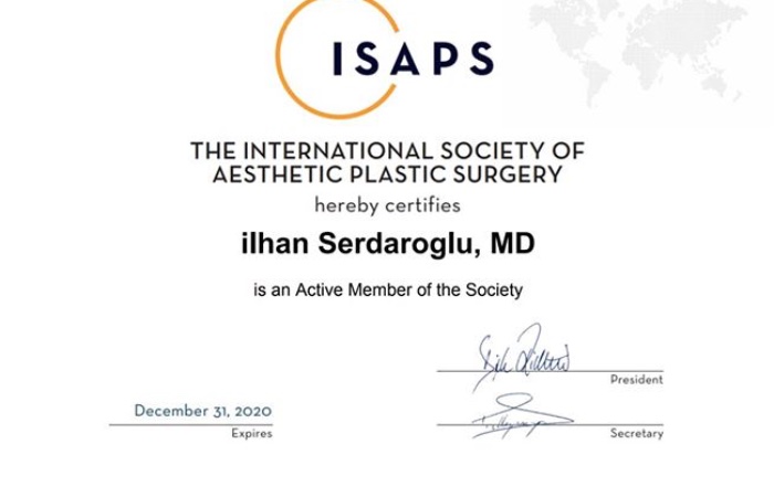 Uluslararası Estetik Plastik Cerrahi Derneği üyesi olmaktan gurur duyuyorum