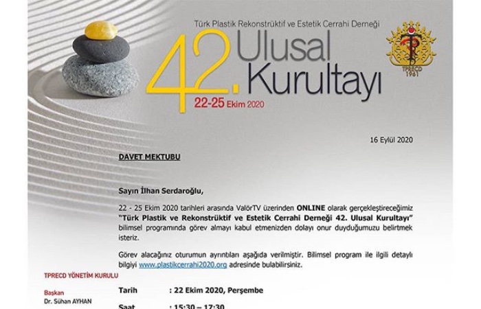Türk Plastik Rekonstrüktif ve Estetik Cerrahi Derneği- 42. Ulusal Kurultayı”nda “saç ekiminde görülebilecek komplikasyonları ve tedavileri”ni anlatmaya çalışacağım